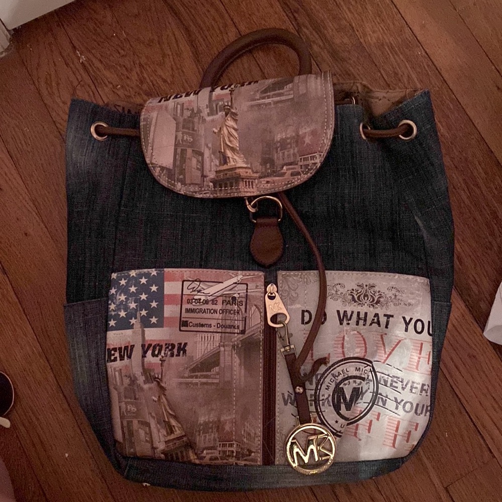 cute new york themed denim backpack